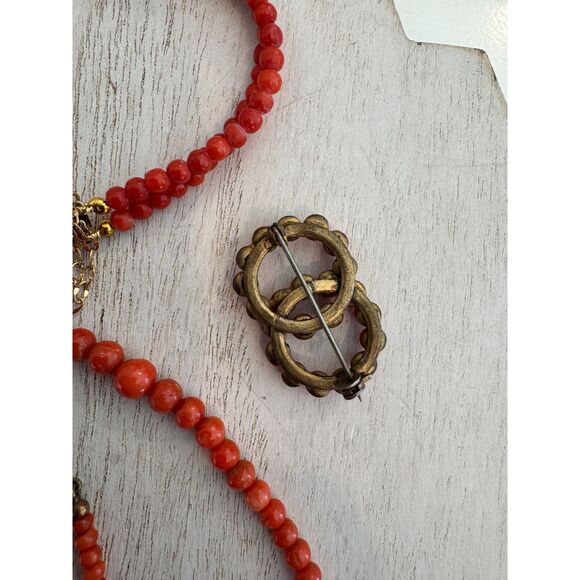 Antique Italian Coral Red Salmon Bead Necklace Bracelet Brooch Pin Circa 1920 - Picture 5 of 8